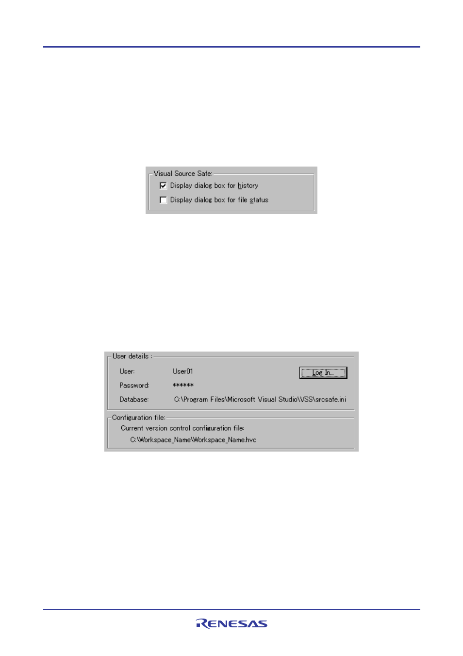 3 visual sourcesafe command options, 4 version control setup, 5 specifying file locations | Renesas REJ10J1837-0100 User Manual | Page 182 / 439