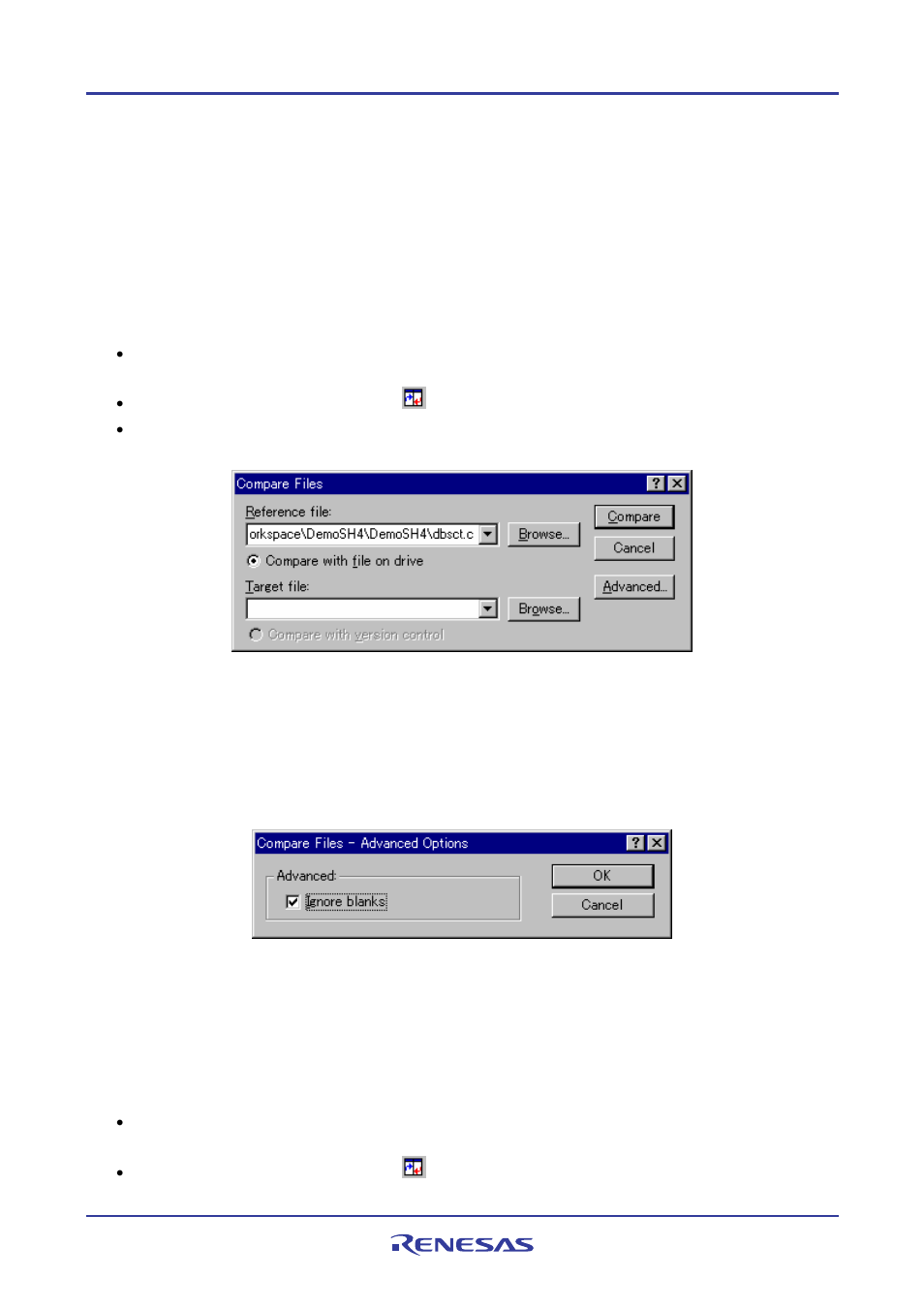 Comparing files, 1 opening the difference window | Renesas REJ10J1837-0100 User Manual | Page 193 / 439