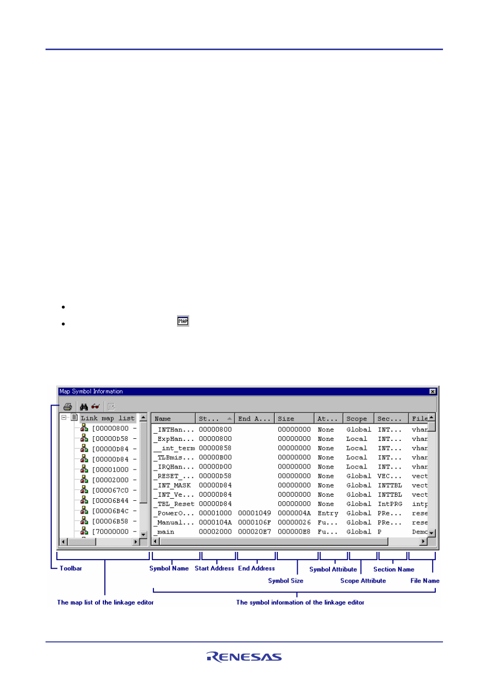 15 printing out the section list, 2 viewing symbols, 1 opening the map symbol information window | Renesas REJ10J1837-0100 User Manual | Page 214 / 439