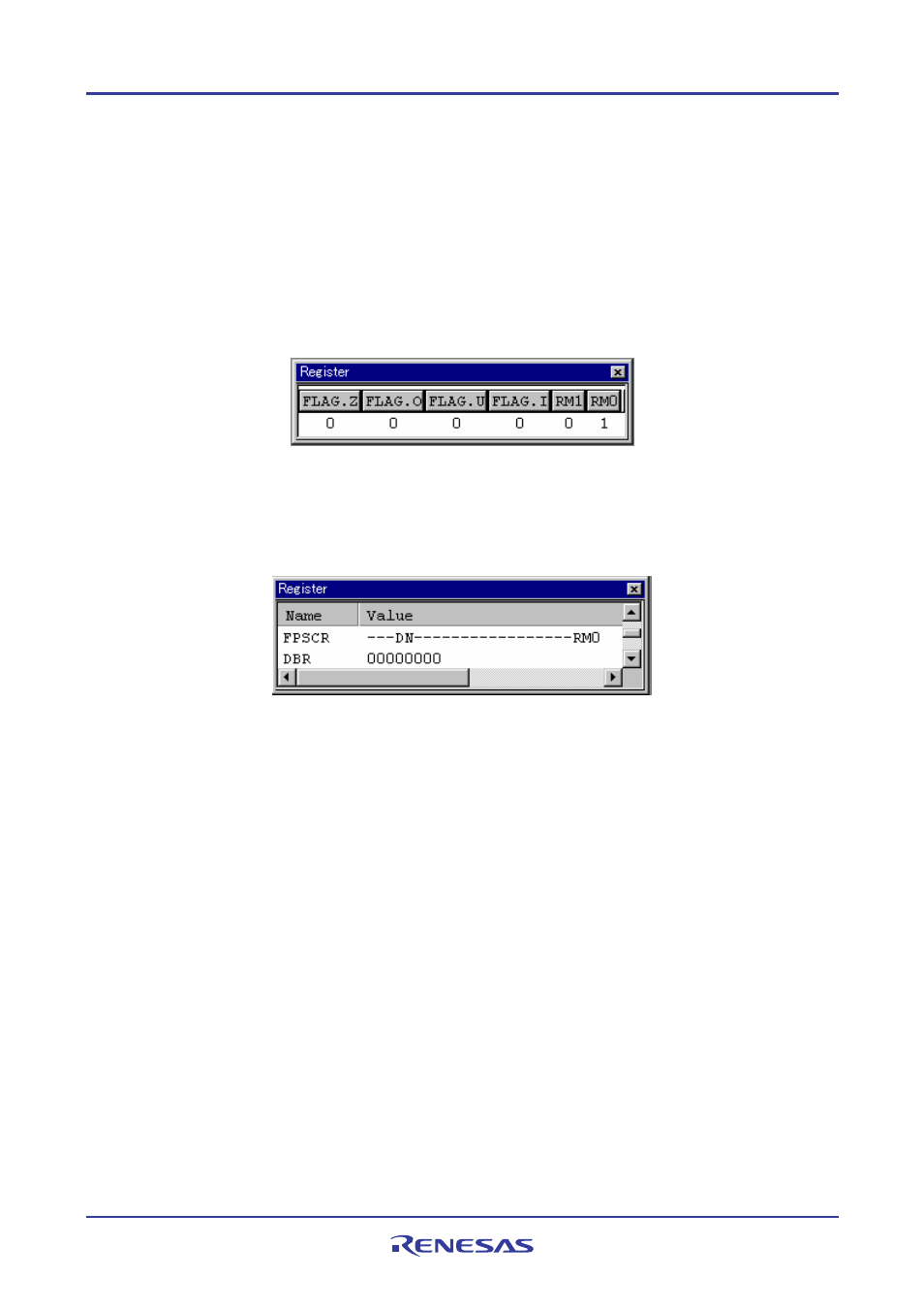 7 setting the flag value, 8 splitting up the window display, 9 saving register contents | 10 refreshing the register window, 11 disabling refresh of the register window | Renesas REJ10J1837-0100 User Manual | Page 359 / 439