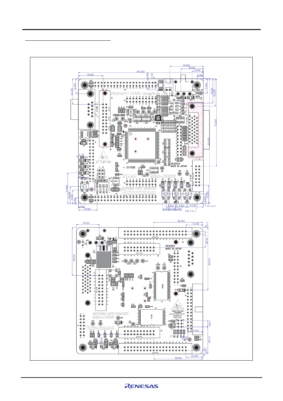 3 board dimensions of m3a-hs86 | Renesas SuperH M3A-HS86 User Manual | Page 58 / 70