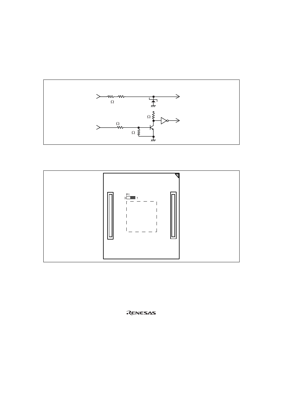 Figure 12 vpp/p90 and test pin protection circuits, Figure 13p1 short connector | Renesas H8/3644 Series User Manual | Page 24 / 24