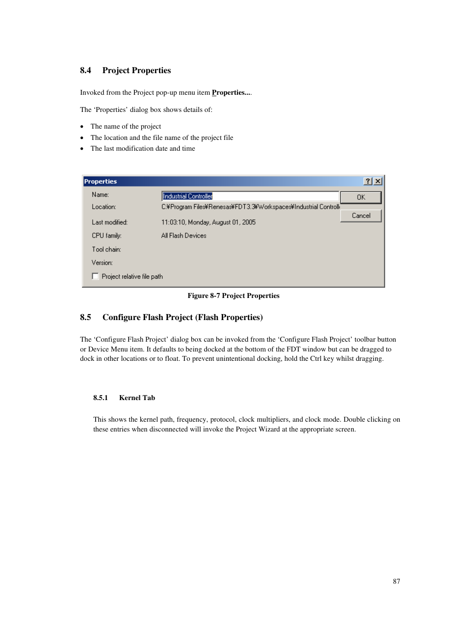 4 project properties, 5 configure flash project (flash properties), 1 kernel tab | Renesas Single-Chip Microcomputer M306NKT3 User Manual | Page 103 / 147