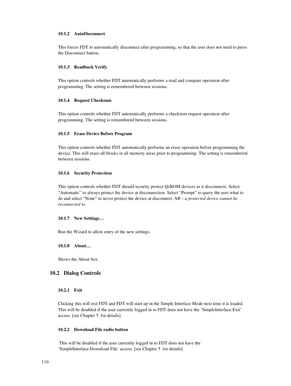 2 autodisconnect, 3 readback verify, 4 request checksum | 5 erase device before program, 6 security protection, 7 new settings, 8 about, 2 dialog controls, 1 exit, 2 download file radio button | Renesas Single-Chip Microcomputer M306NKT3 User Manual | Page 126 / 147