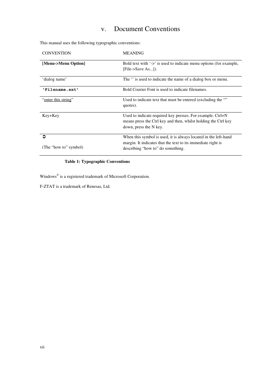 V. document conventions | Renesas Single-Chip Microcomputer M306NKT3 User Manual | Page 16 / 147