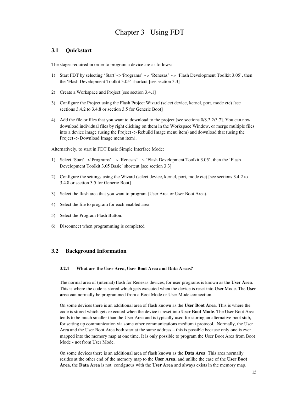 Chapter 3 using fdt, 1 quickstart, 2 background information | Renesas Single-Chip Microcomputer M306NKT3 User Manual | Page 31 / 147