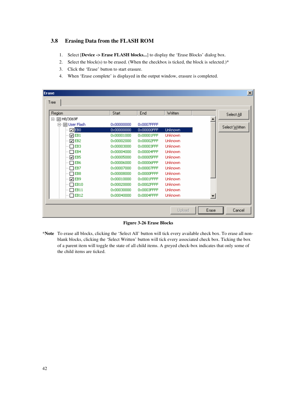 8 erasing data from the flash rom | Renesas Single-Chip Microcomputer M306NKT3 User Manual | Page 58 / 147