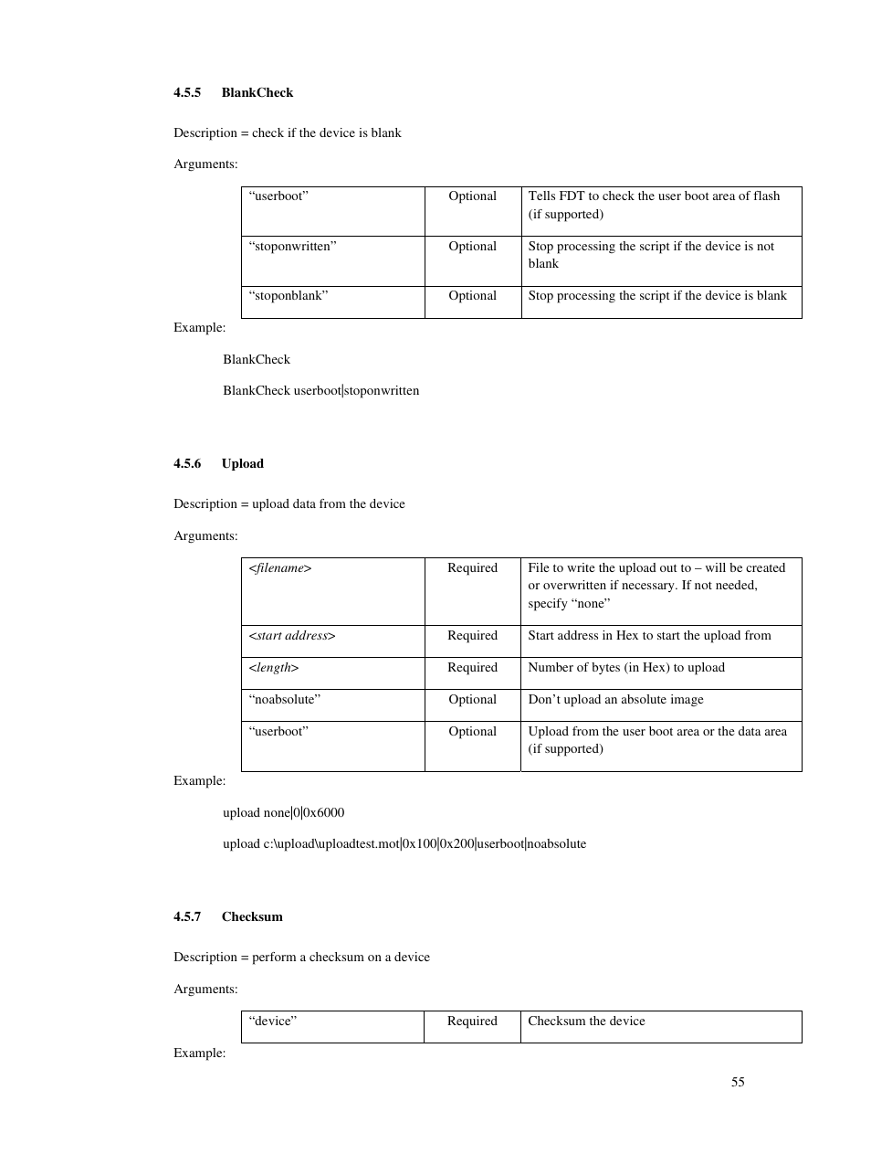 5 blankcheck, 6 upload, 7 checksum | Renesas Single-Chip Microcomputer M306NKT3 User Manual | Page 71 / 147