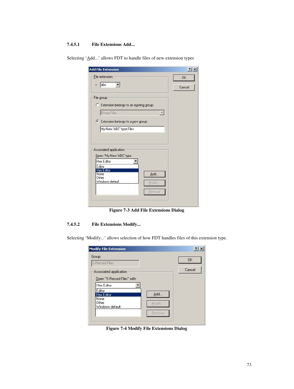 1 file extensions add, 2 file extensions modify | Renesas Single-Chip Microcomputer M306NKT3 User Manual | Page 89 / 147