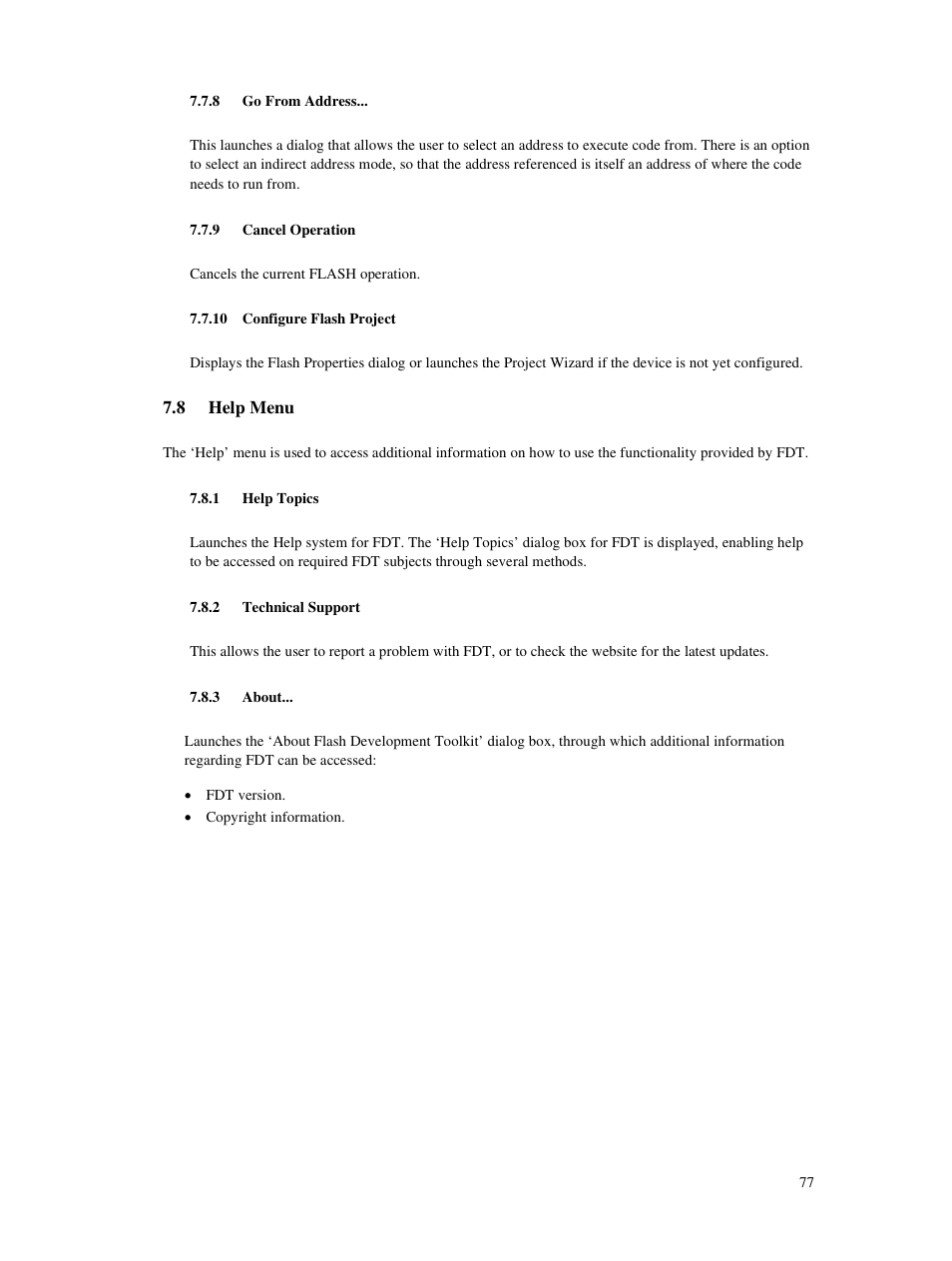 8 go from address, 9 cancel operation, 10 configure flash project | 8 help menu, 1 help topics, 2 technical support, 3 about | Renesas Single-Chip Microcomputer M306NKT3 User Manual | Page 93 / 147