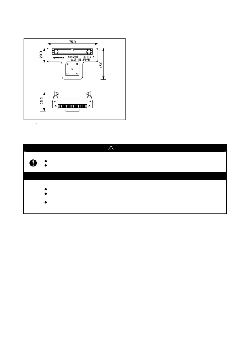 External dimensions, Precautions, Caution | Important, Caution to be taken for this product | Renesas M34559T-PTCB User Manual | Page 5 / 6