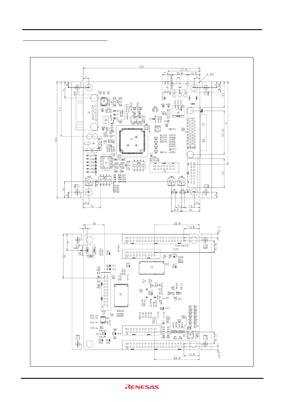 3 board dimensions of m3a-hs85 | Renesas M3A-HS85 User Manual | Page 58 / 70