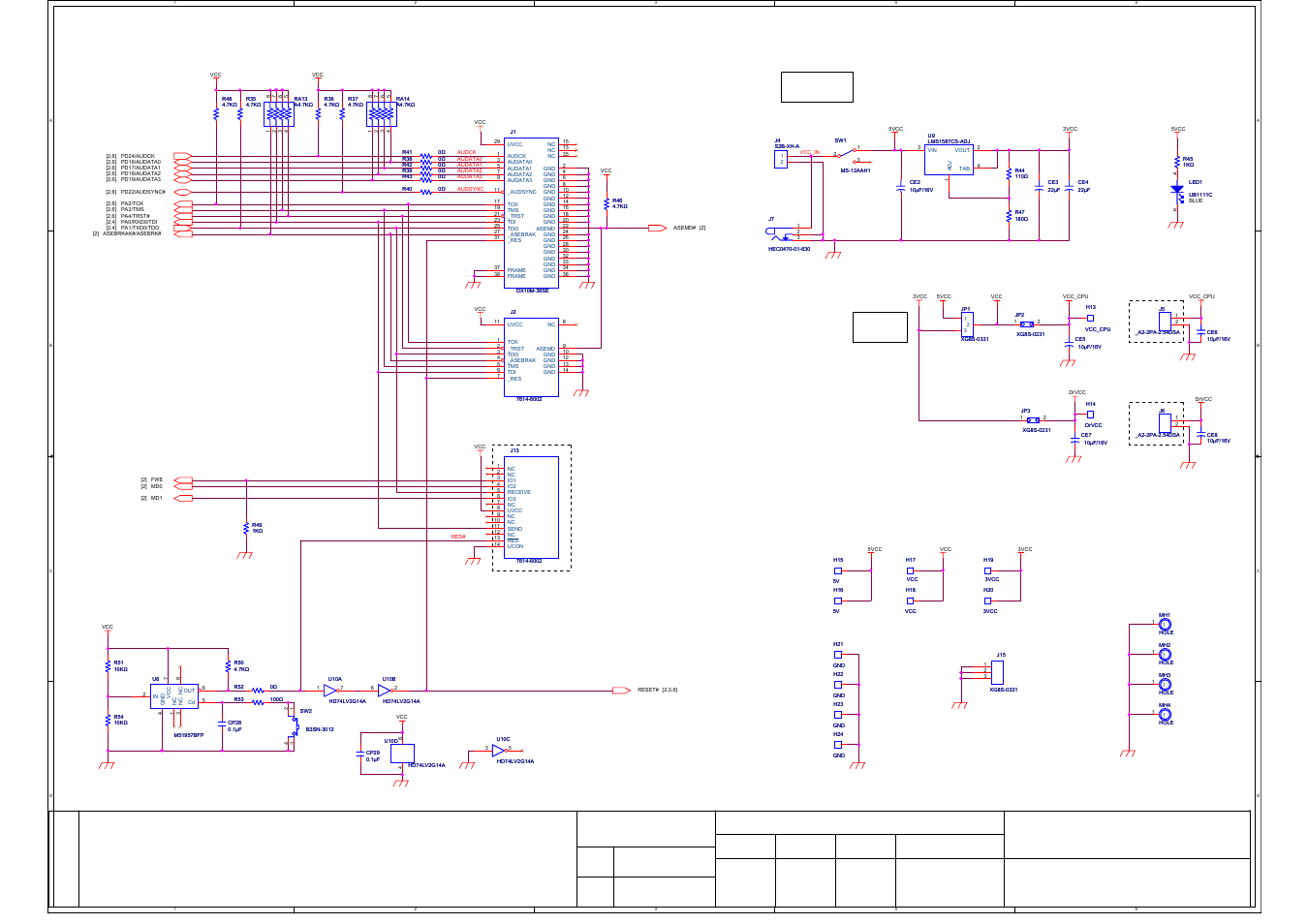 H-udi,power,reset, M3a-hs85, Renesas solutions corporation | Ver. 1.03, Change, H-udi,power,reset power on reset h-udi interface, Date approved scale designed checked drawn, Power connector, Power led vcc_cpu external, Power test pin | Renesas M3A-HS85 User Manual | Page 65 / 70