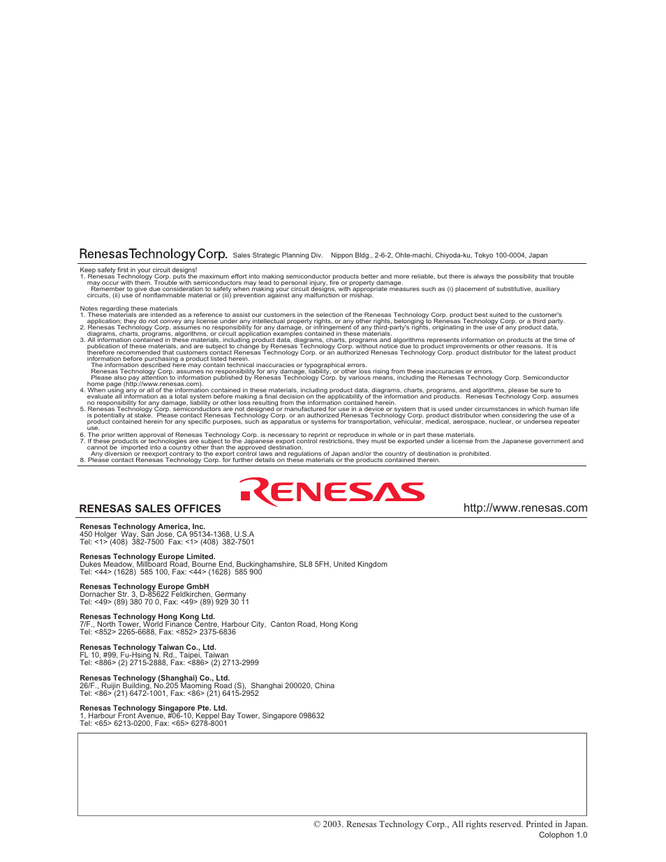 Renesas sales offices | Renesas HD74LV2GT66A User Manual | Page 10 / 10