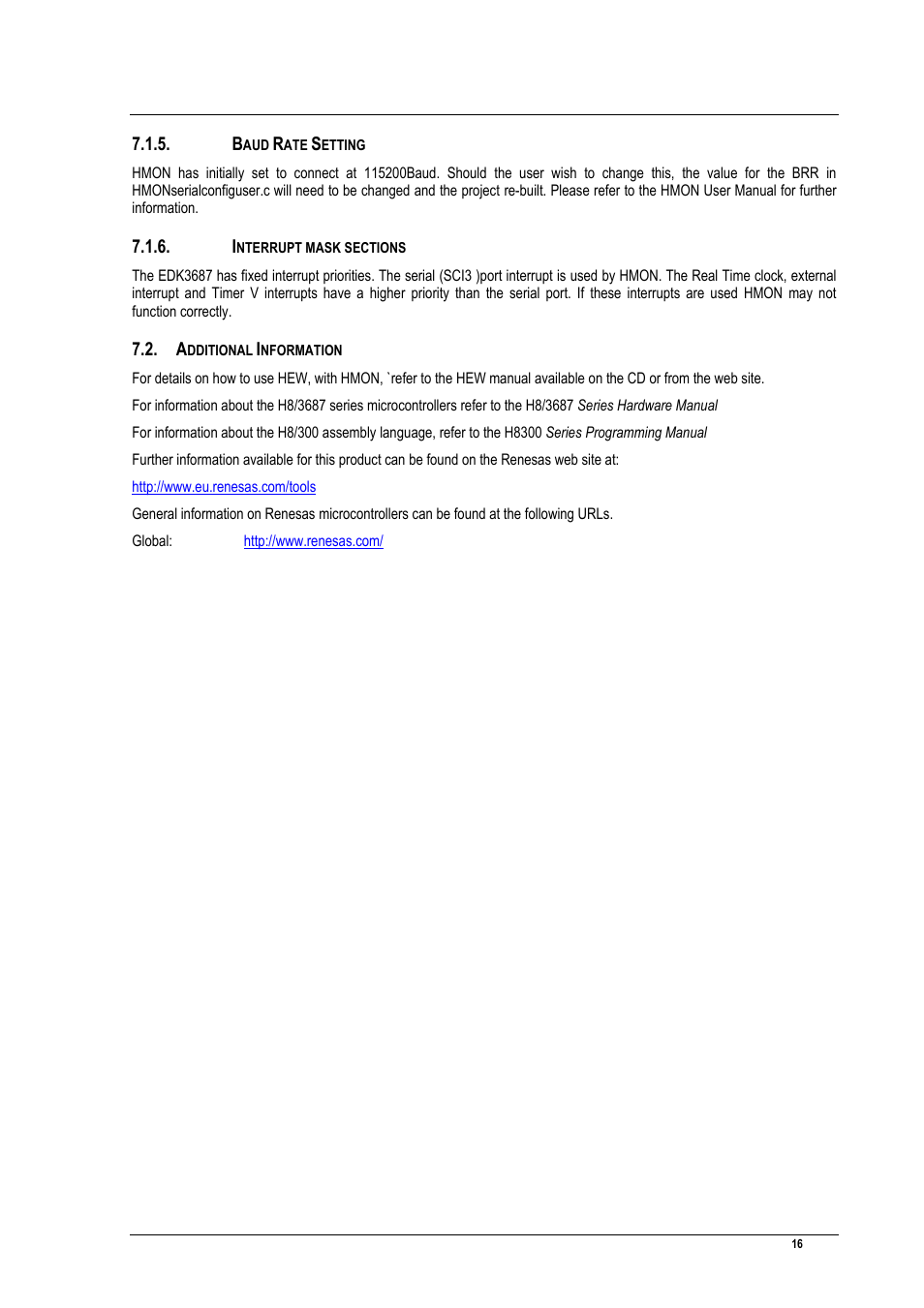 Baud rate setting, Interrupt mask sections, Additional information | Renesas EDK3687 User Manual | Page 16 / 16