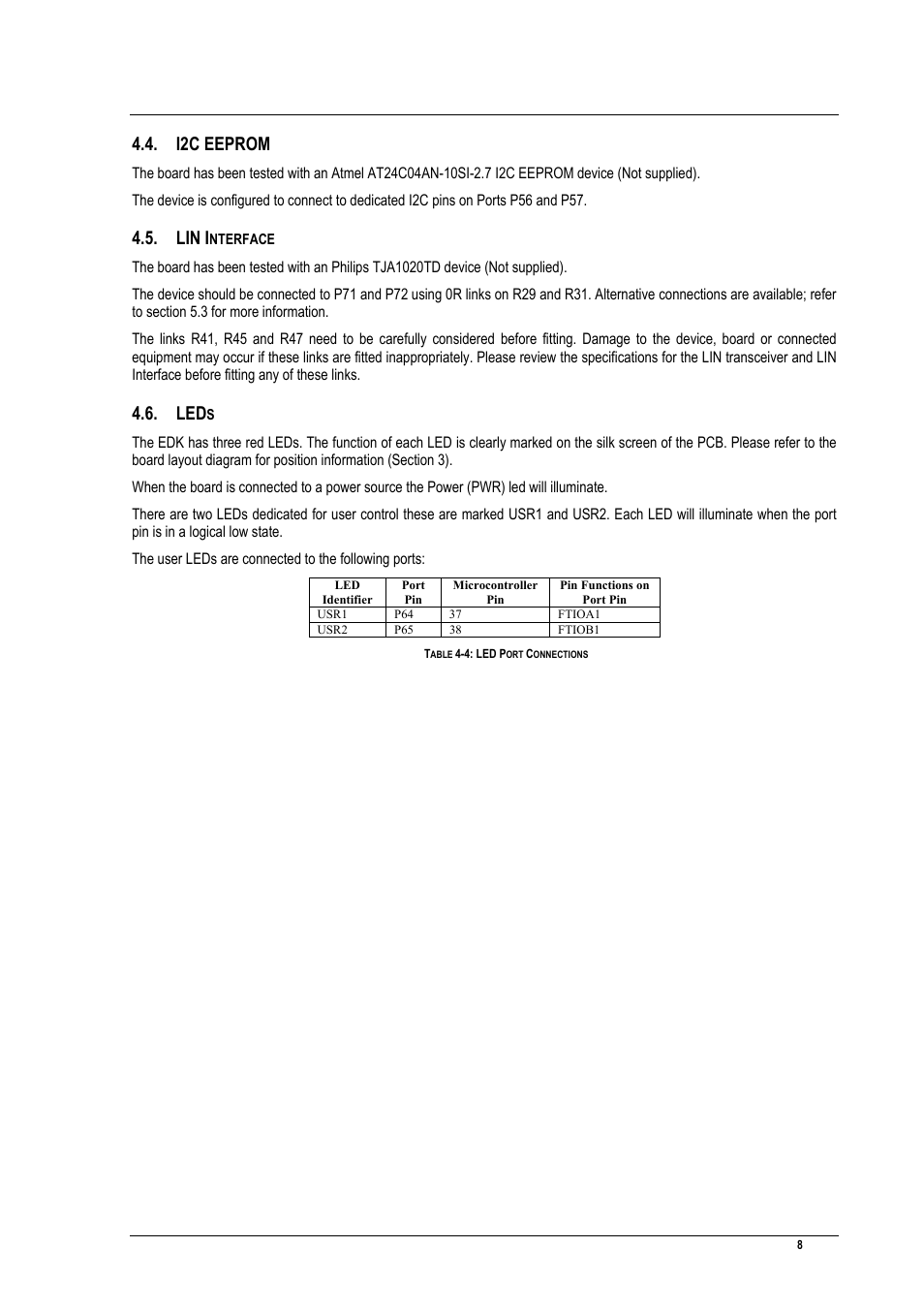 I2c eeprom, Lin interface, Leds | Lin i | Renesas EDK3687 User Manual | Page 8 / 16