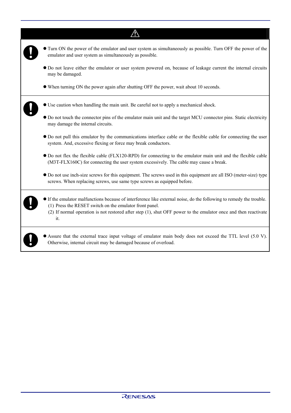 Caution | Renesas Emulation Pod M306H7T3-RPD-E User Manual | Page 10 / 90
