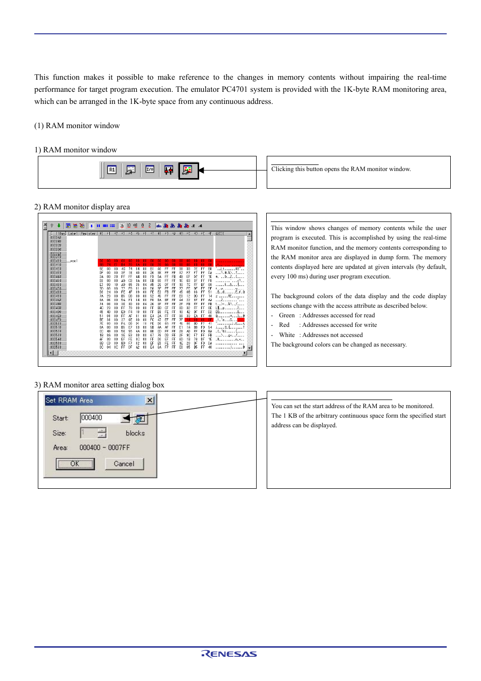 8 ram monitor window | Renesas Emulation Pod M306H7T3-RPD-E User Manual | Page 70 / 90