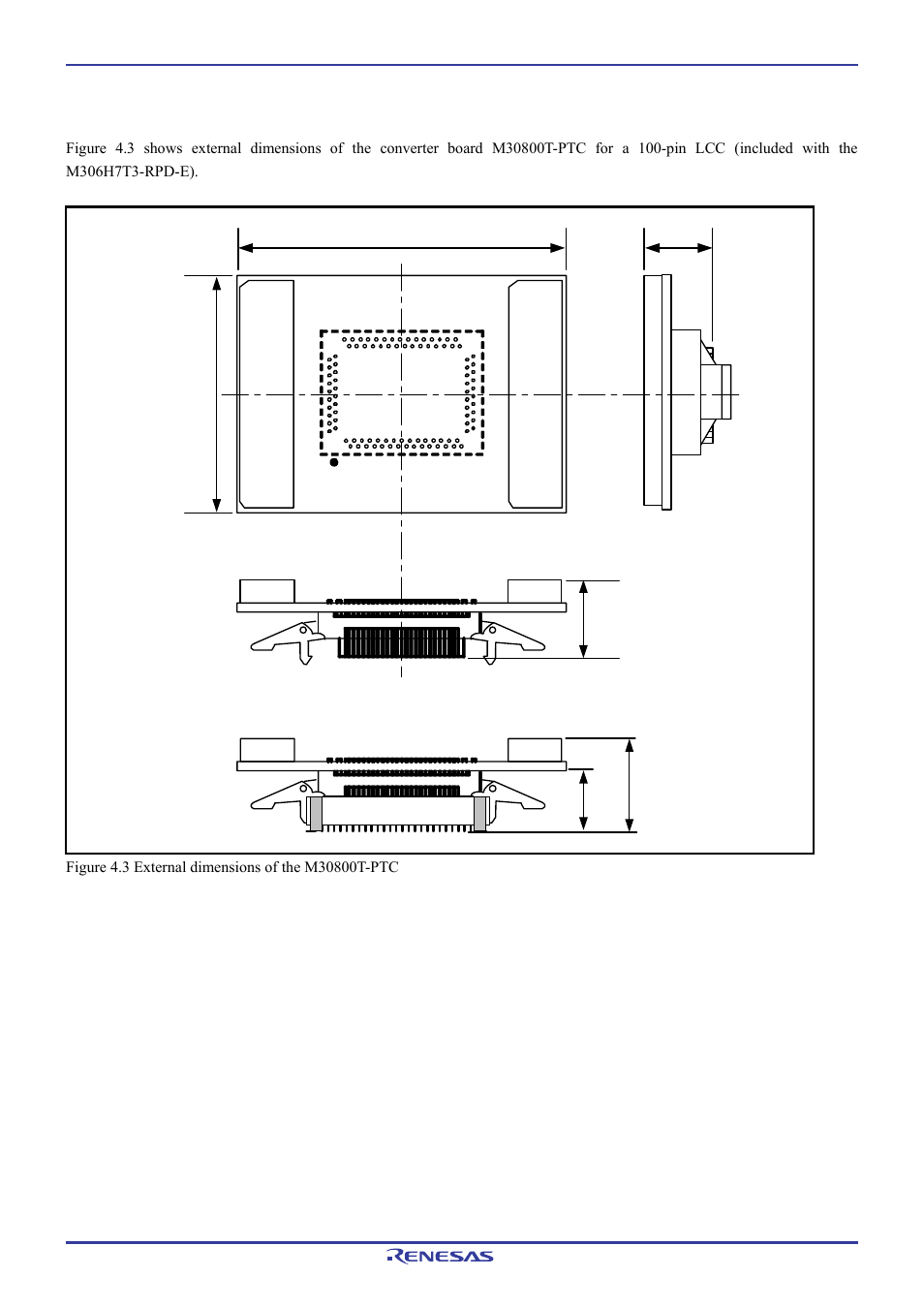 2 external dimensions of the m30800t-ptc, Unit: mm | Renesas Emulation Pod M306H7T3-RPD-E User Manual | Page 77 / 90
