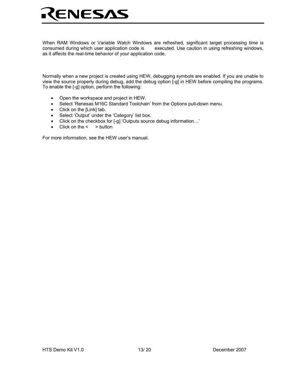 Performing debug using symbols | Renesas HEW Target User Manual | Page 13 / 20