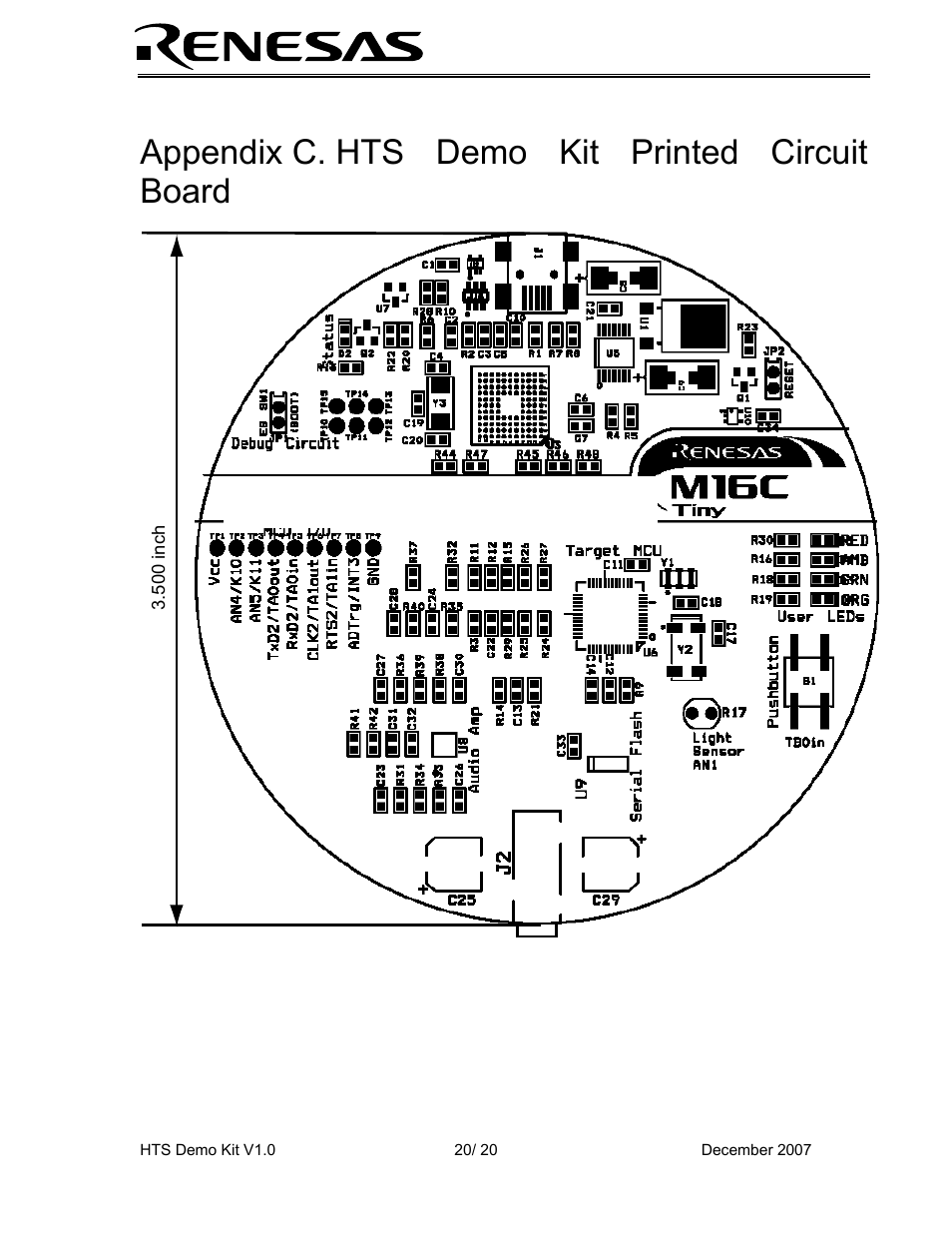 Appendix c. hts demo kit printed circuit board, Renesas hts demo board | Renesas HEW Target User Manual | Page 20 / 20
