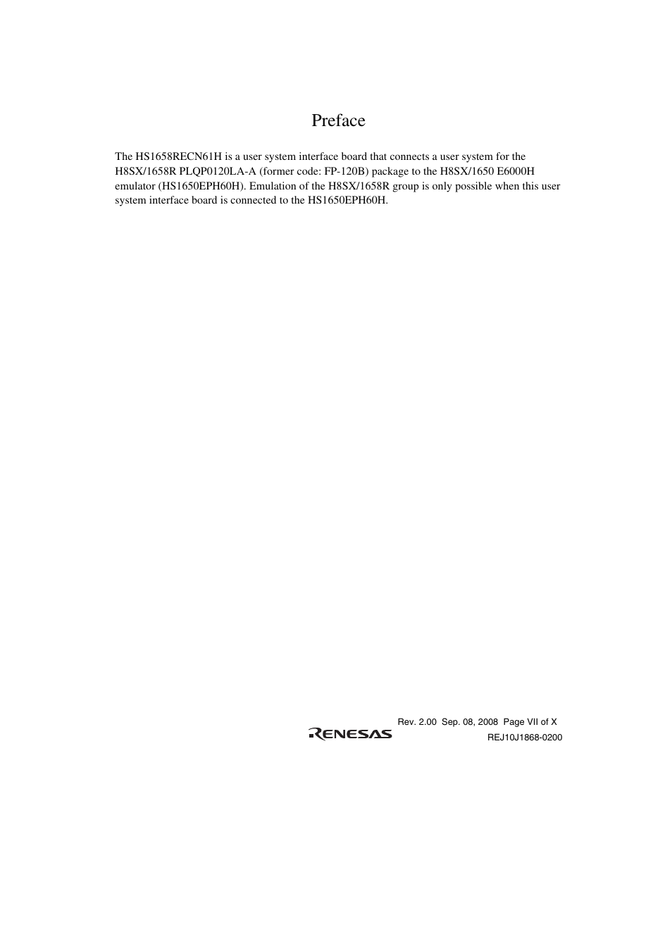 Preface | Renesas H8SX/1658R User Manual | Page 13 / 50