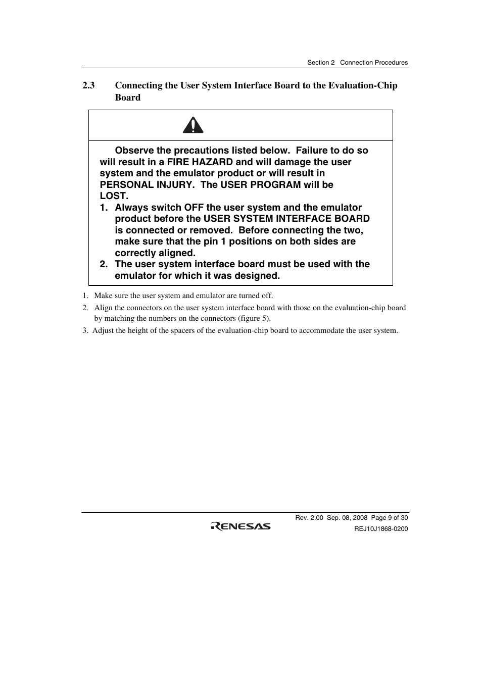 Warning | Renesas H8SX/1658R User Manual | Page 25 / 50