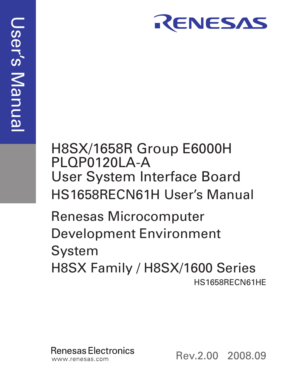 Cover, Use r’s m an ua l | Renesas H8SX/1658R User Manual | Page 3 / 50