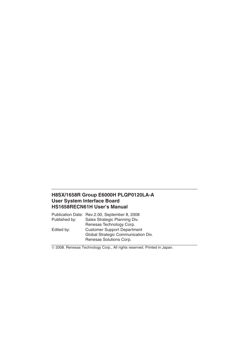 Colophon | Renesas H8SX/1658R User Manual | Page 47 / 50