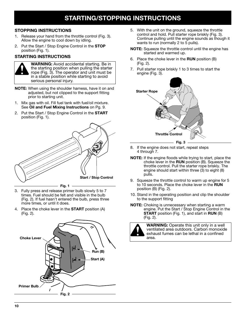 Starting/stopping instructions | Ryobi 2079r User Manual | Page 10 / 24