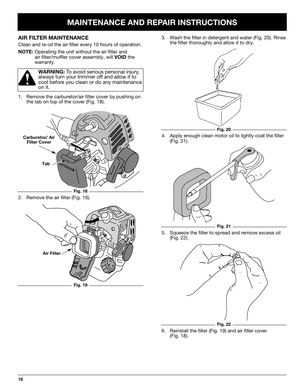 Maintenance and repair instructions | Ryobi 2079r User Manual | Page 16 / 24