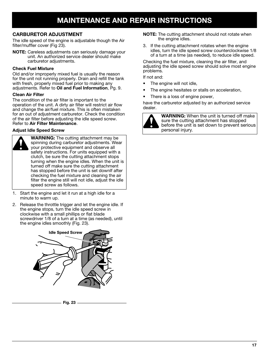 Maintenance and repair instructions | Ryobi 2079r User Manual | Page 17 / 24