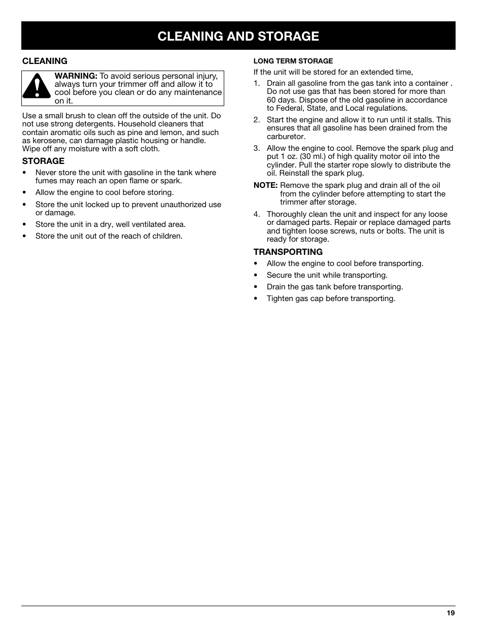 Cleaning and storage | Ryobi 2079r User Manual | Page 19 / 24