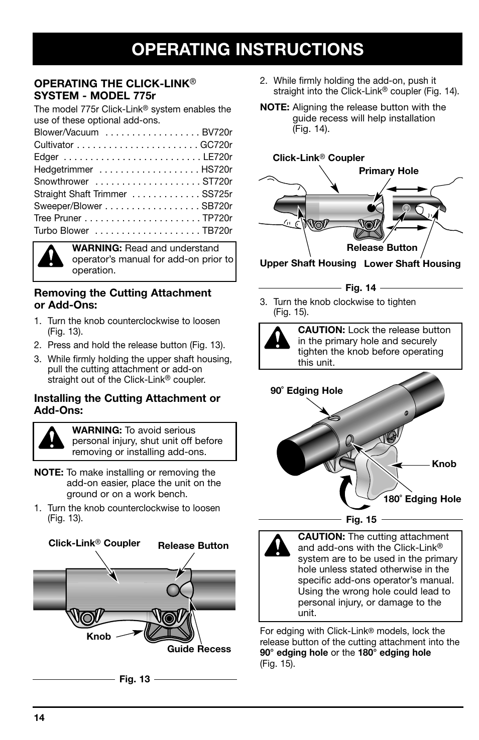 Operating instructions | Ryobi 775r User Manual | Page 14 / 28