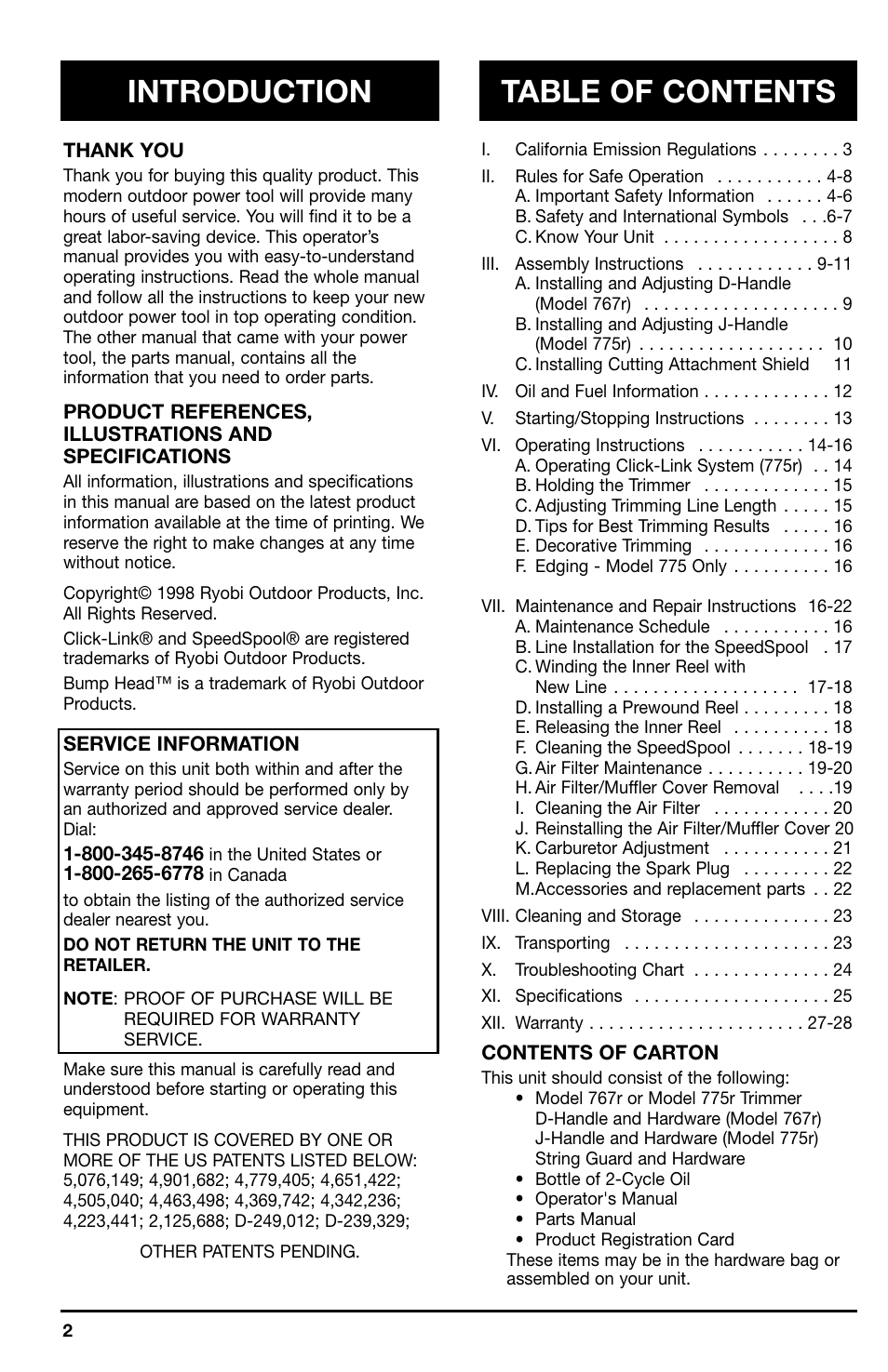 Ryobi 775r User Manual | Page 2 / 28