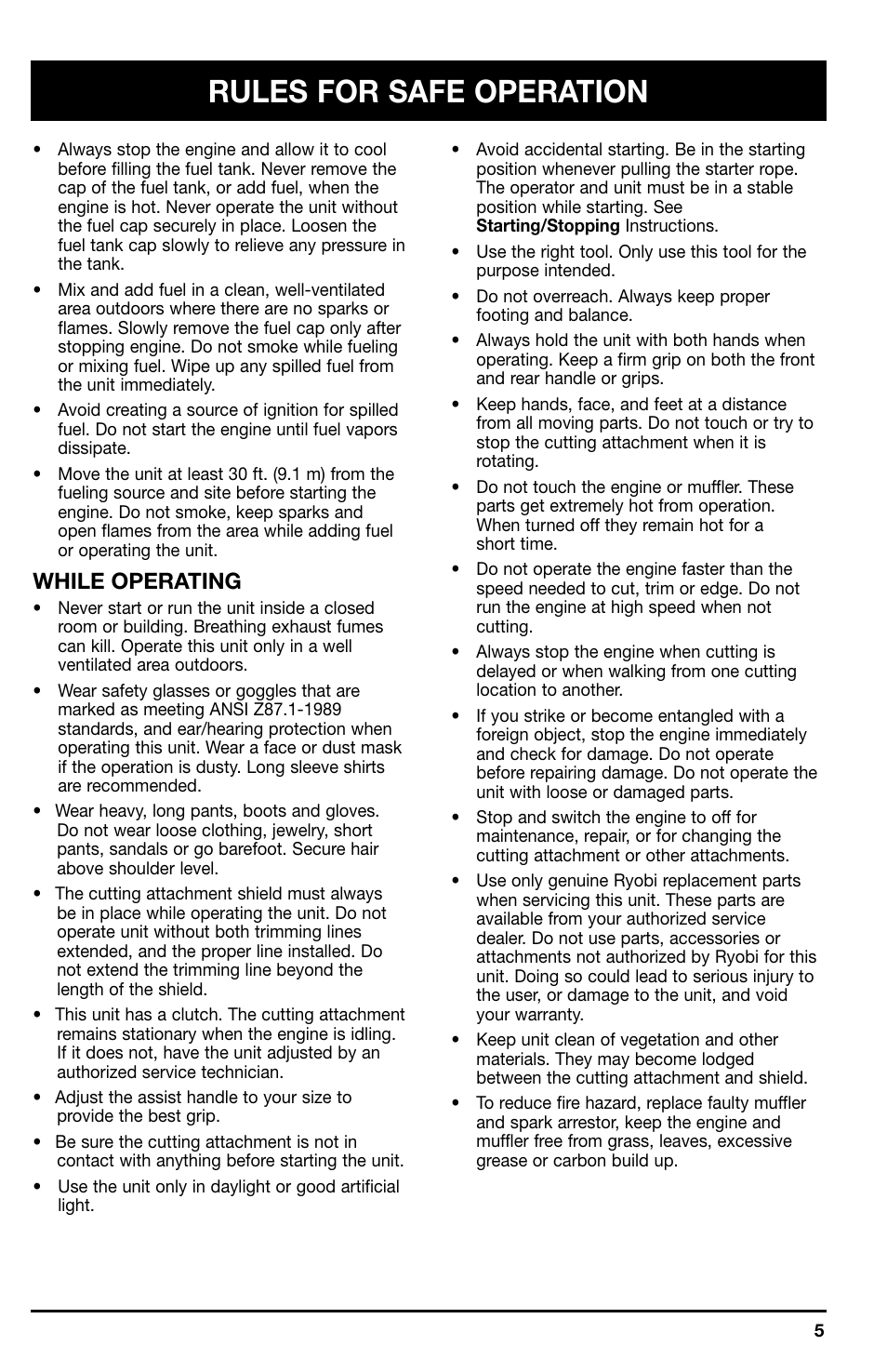 Rules for safe operation, While operating | Ryobi 775r User Manual | Page 5 / 28