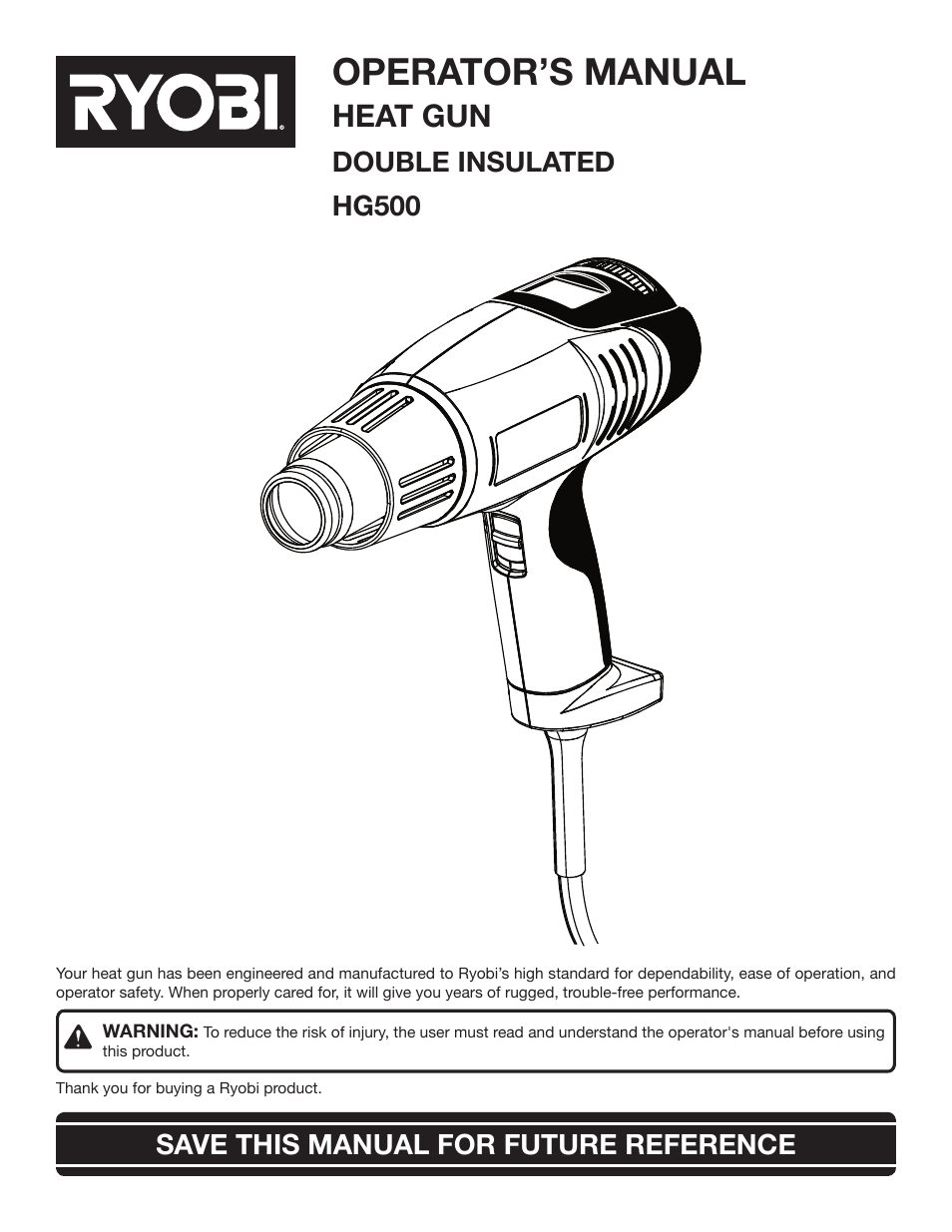 Ryobi HG500 User Manual | 14 pages