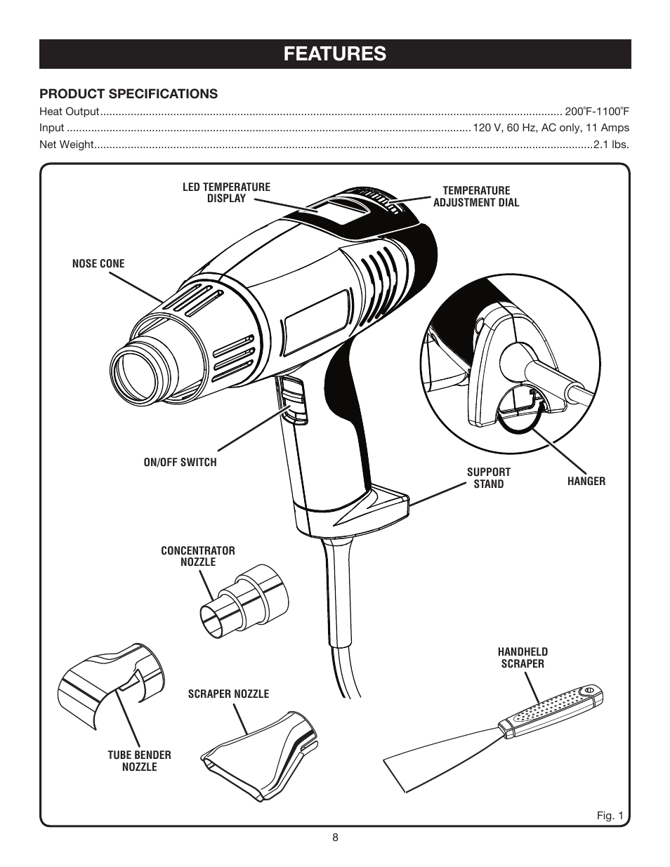 Features | Ryobi HG500 User Manual | Page 8 / 14