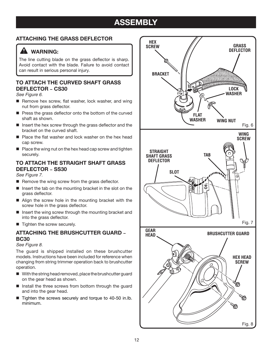 Assembly | Ryobi RY30540 User Manual | Page 12 / 26