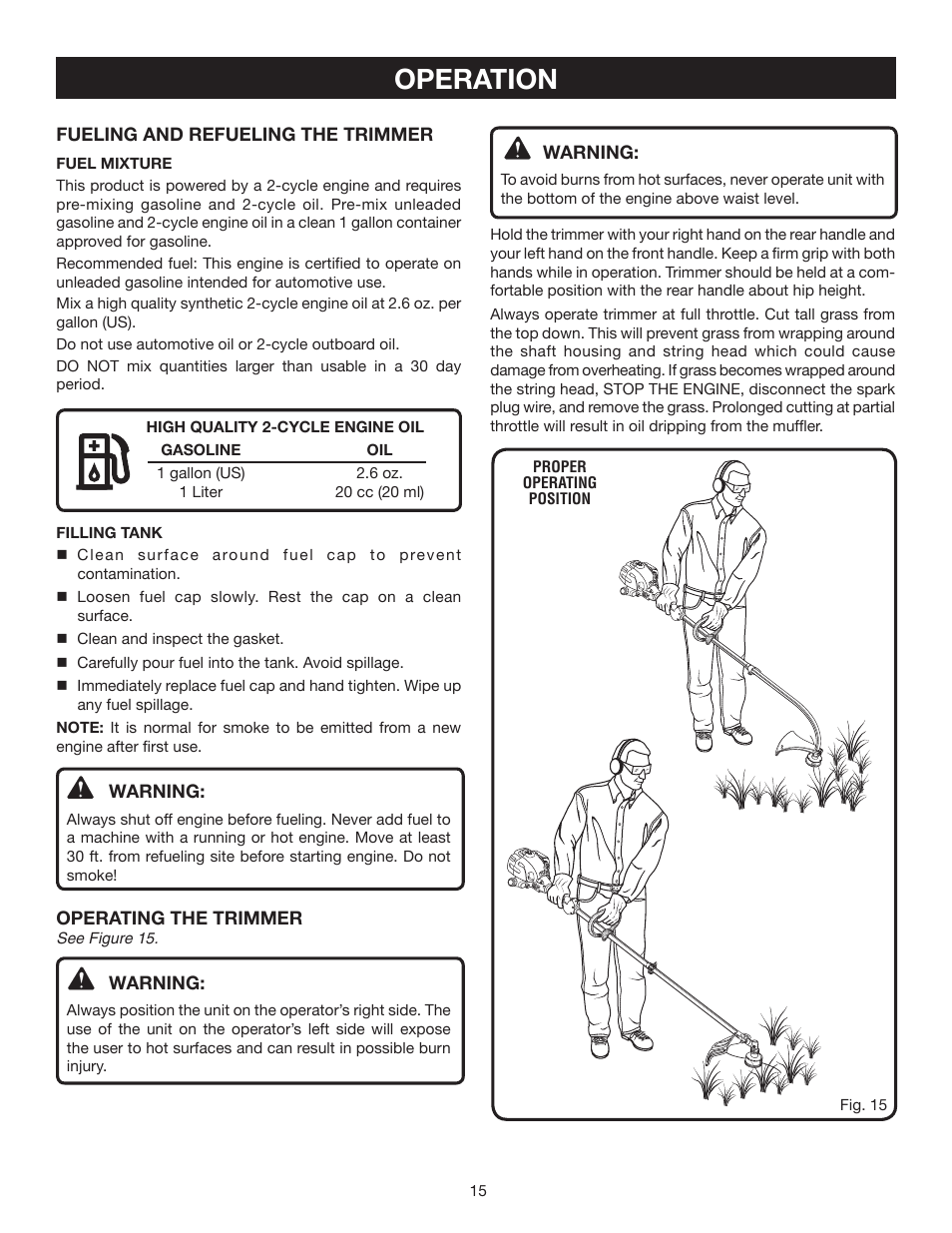 Operation | Ryobi RY30540 User Manual | Page 15 / 26