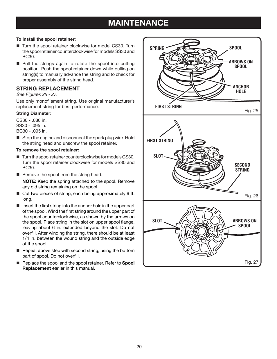 Maintenance | Ryobi RY30540 User Manual | Page 20 / 26