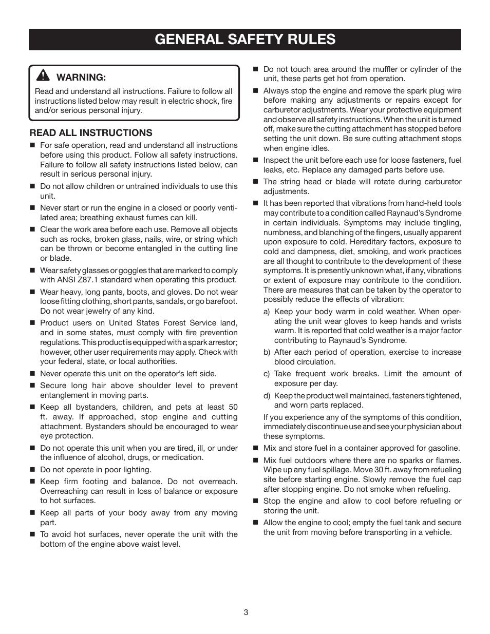 General safety rules | Ryobi RY30540 User Manual | Page 3 / 26