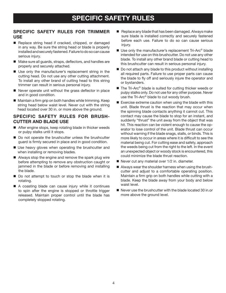 Specific safety rules | Ryobi RY30540 User Manual | Page 4 / 26