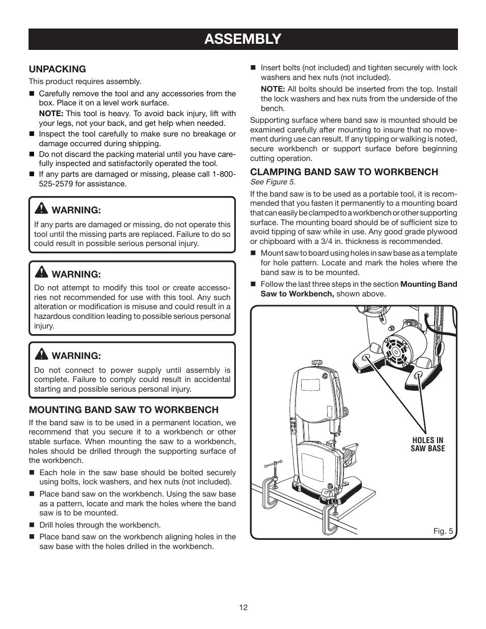 Assembly | Ryobi BS903 User Manual | Page 12 / 26