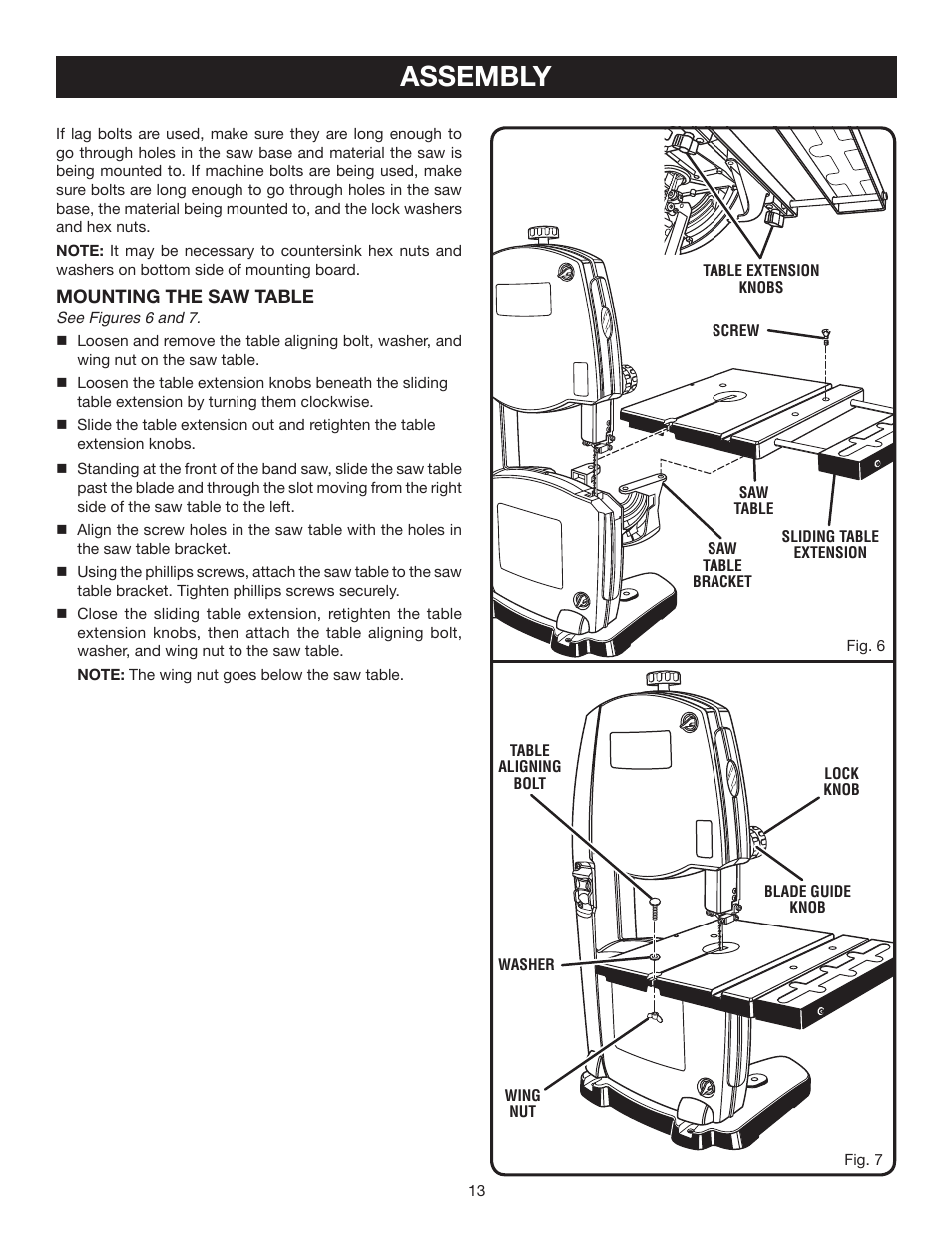 Assembly | Ryobi BS903 User Manual | Page 13 / 26