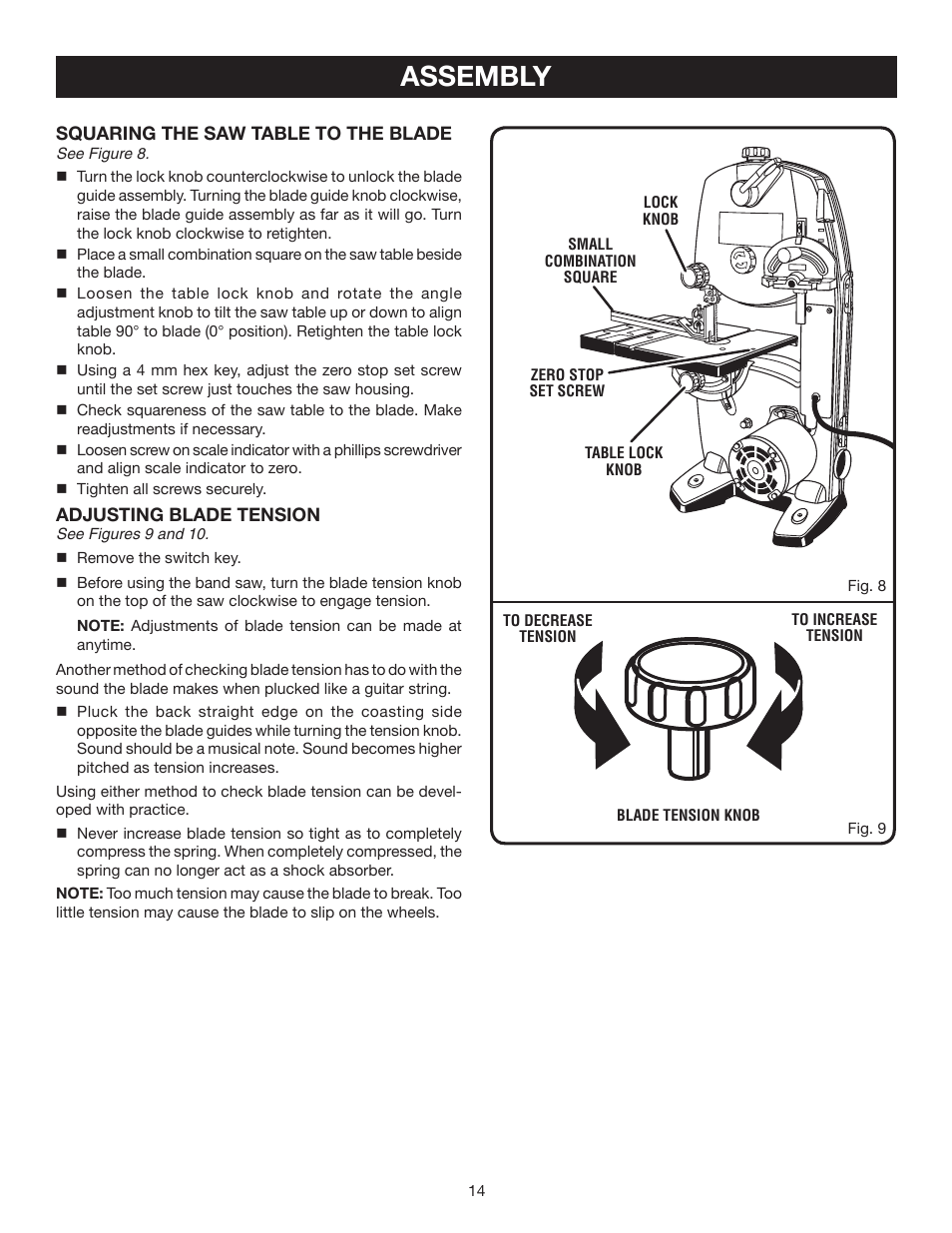 Assembly | Ryobi BS903 User Manual | Page 14 / 26