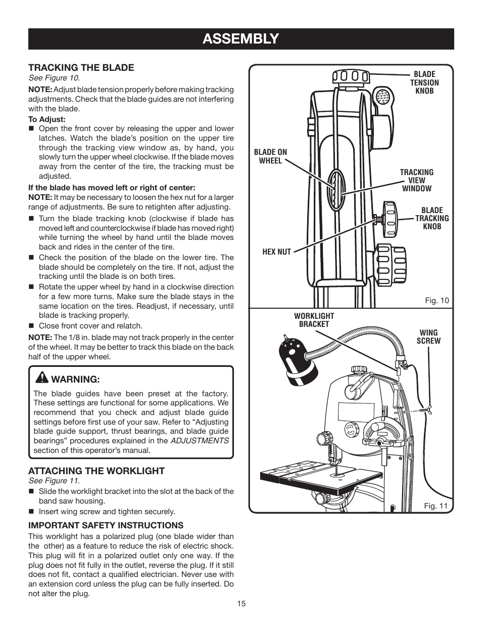 Assembly | Ryobi BS903 User Manual | Page 15 / 26