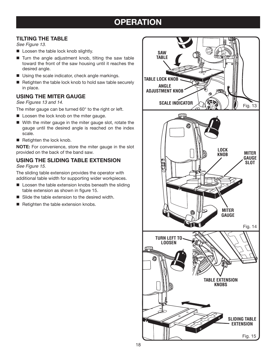Operation | Ryobi BS903 User Manual | Page 18 / 26