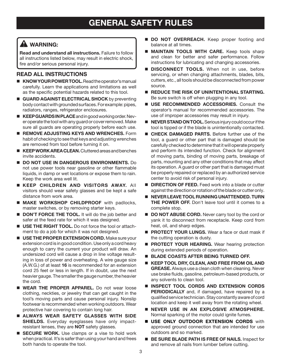 General safety rules | Ryobi BS903 User Manual | Page 3 / 26