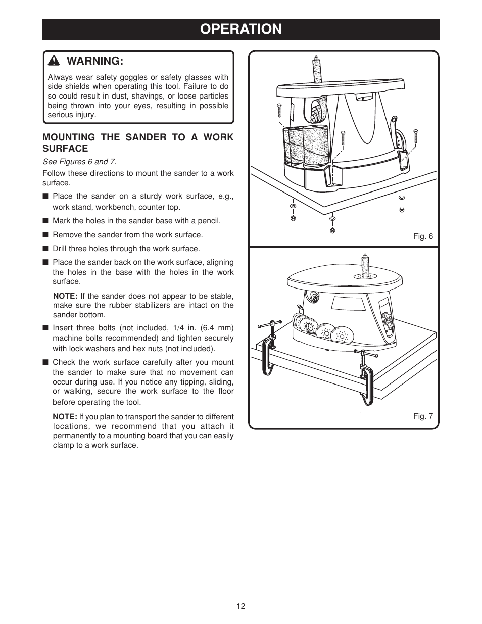 Operation, Warning | Ryobi OSS500 User Manual | Page 12 / 16